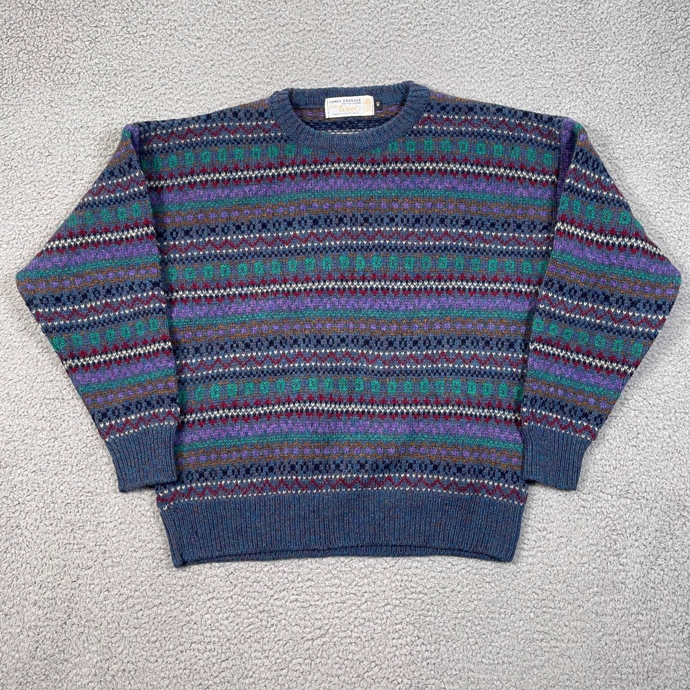 Vintage‎ Pringle of Scotland Wool Sweater Womens 40 L Purple Geometric 90s Cozy